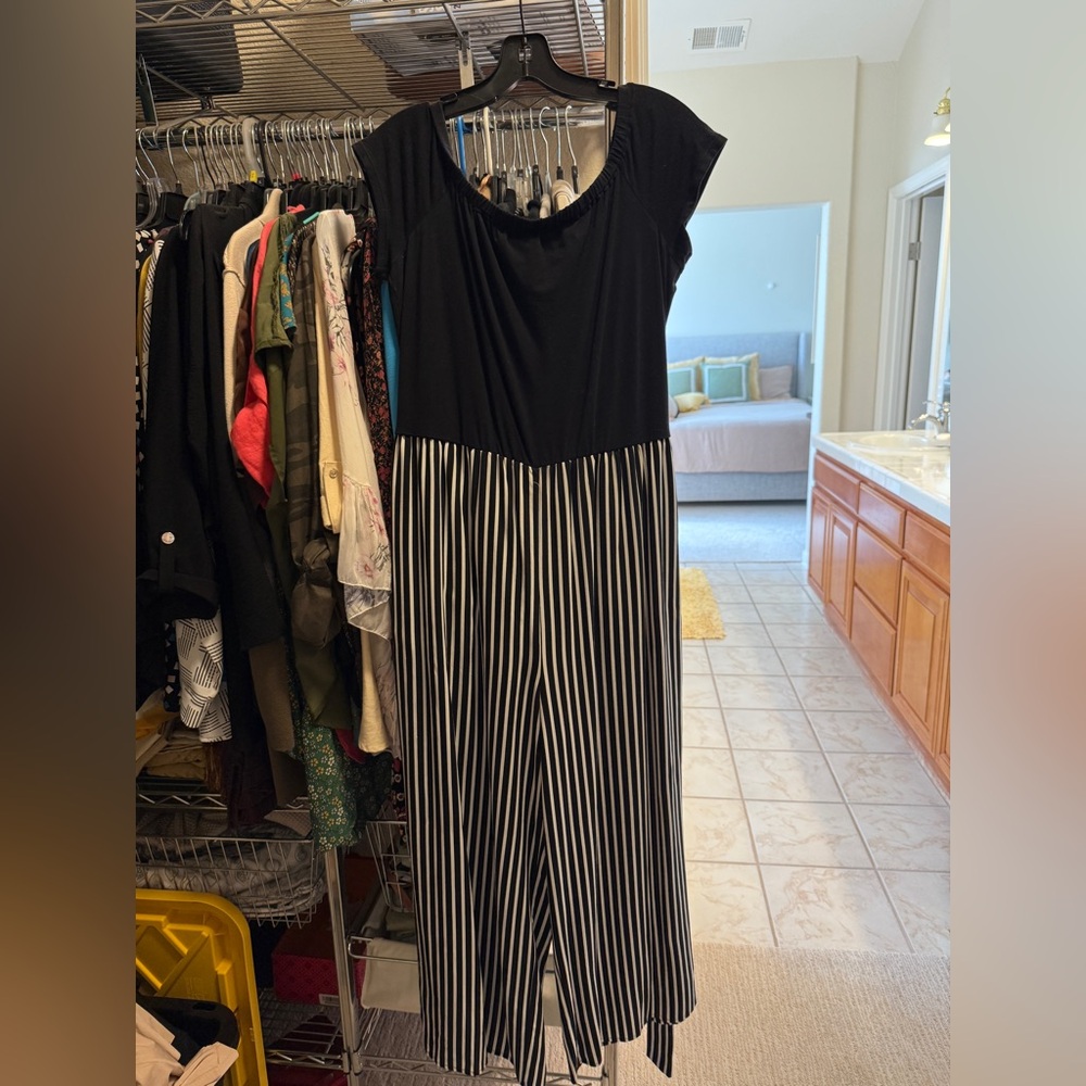 Maison Jules Black and White Sleeveless Jumpsuit